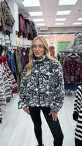 Paisley Print Fleece Jacket - BLACK