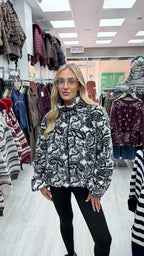 Paisley Print Fleece Jacket - BLACK