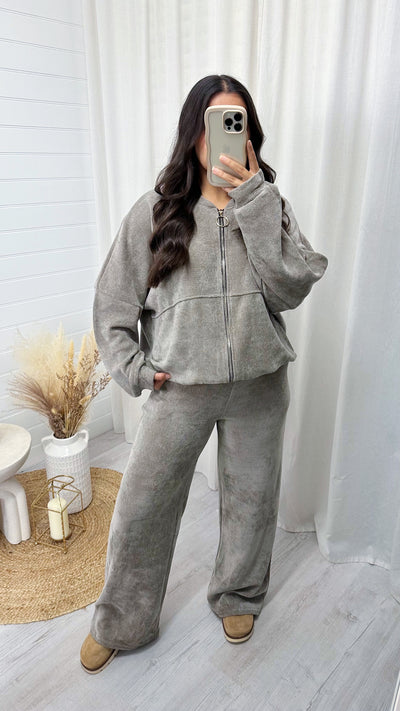 Cord Oversized Bomber Jacket and Joggers Co-Ord - TAUPE