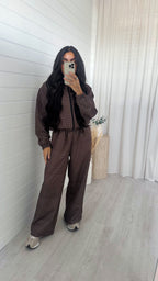 Check Wide Leg Co-ord - BROWN