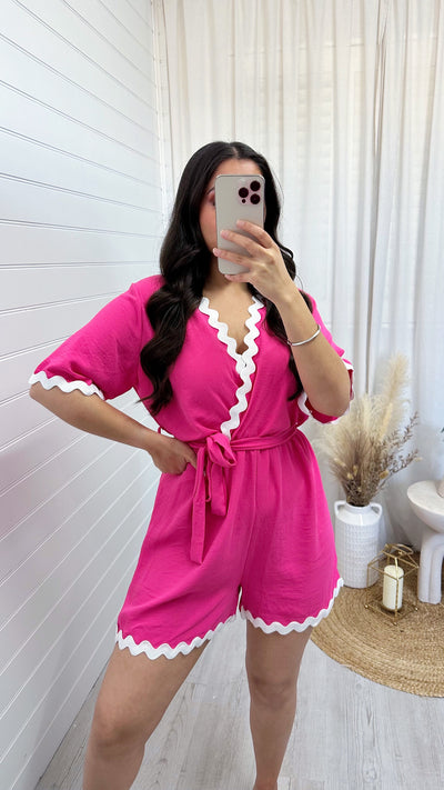Scalloped Trim Wrap Over Playsuit - PINK