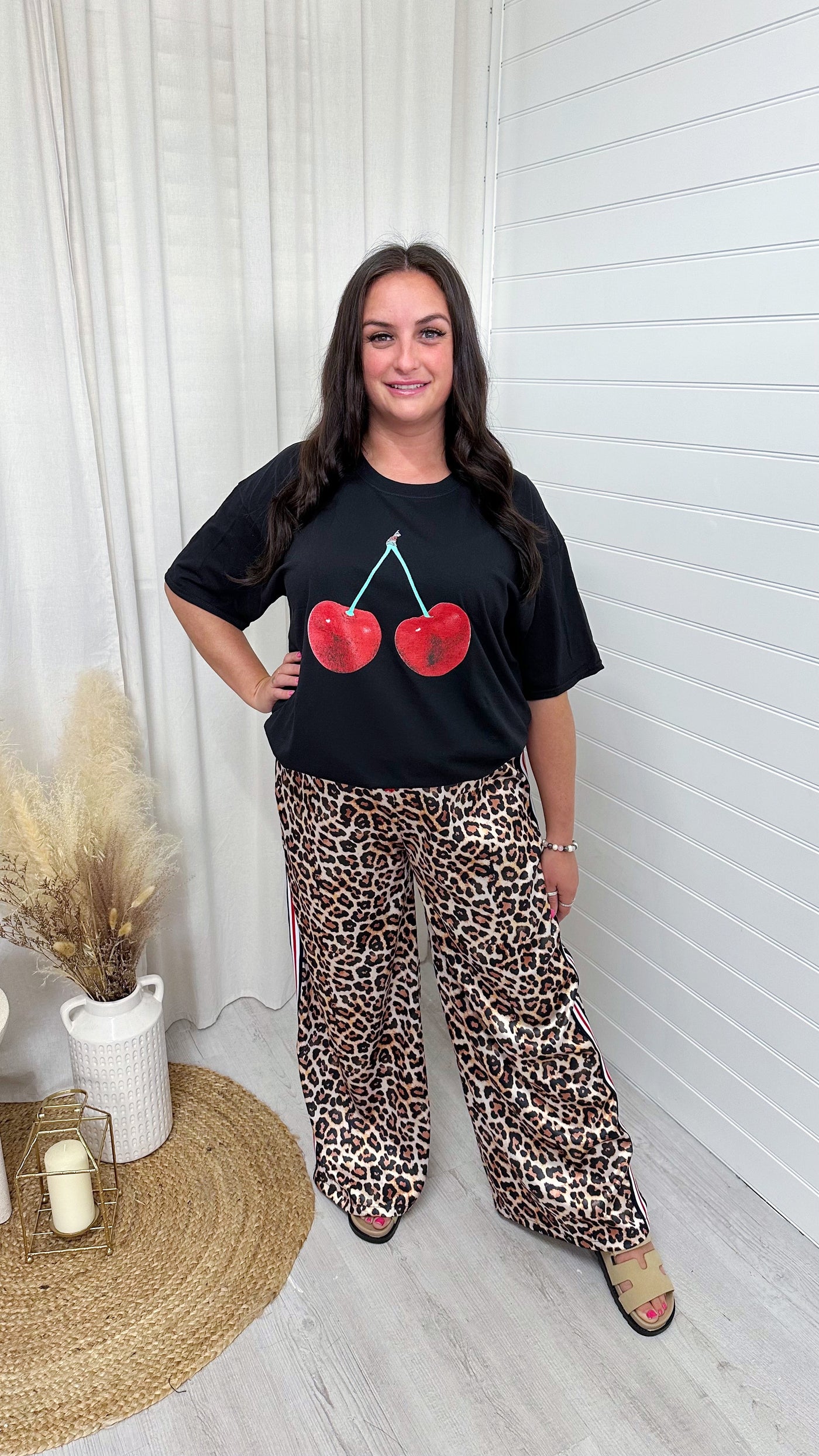 PLUS Side Stripe Satin Leopard Print Trousers