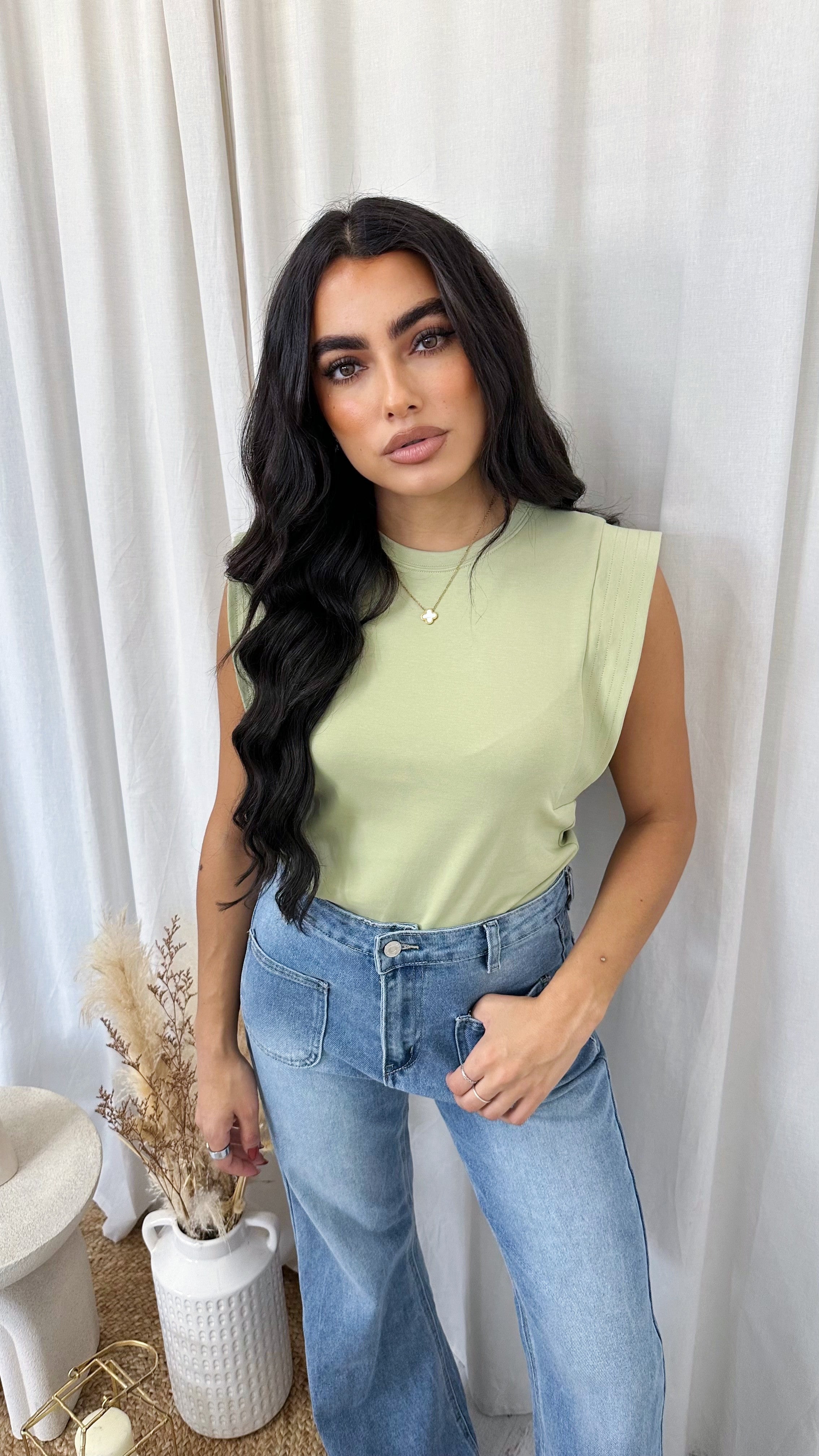 Cap Sleeve Soft Cotton T-Shirt - SAGE