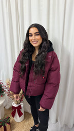 Insert Hood Puffer Jacket - BURGUNDY