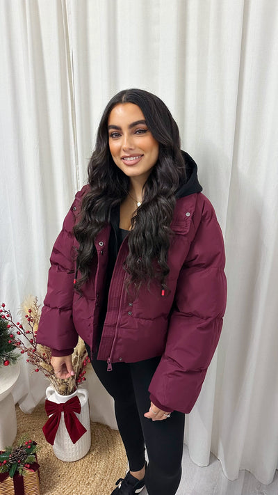 Insert Hood Puffer Jacket - BURGUNDY