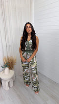 Shimmery Swirl Vest Top and Trousers Co-Ord - KHAKI