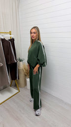 Classic Stripe Jacket and Wide Leg Joggers Tracksuit - KHAKI