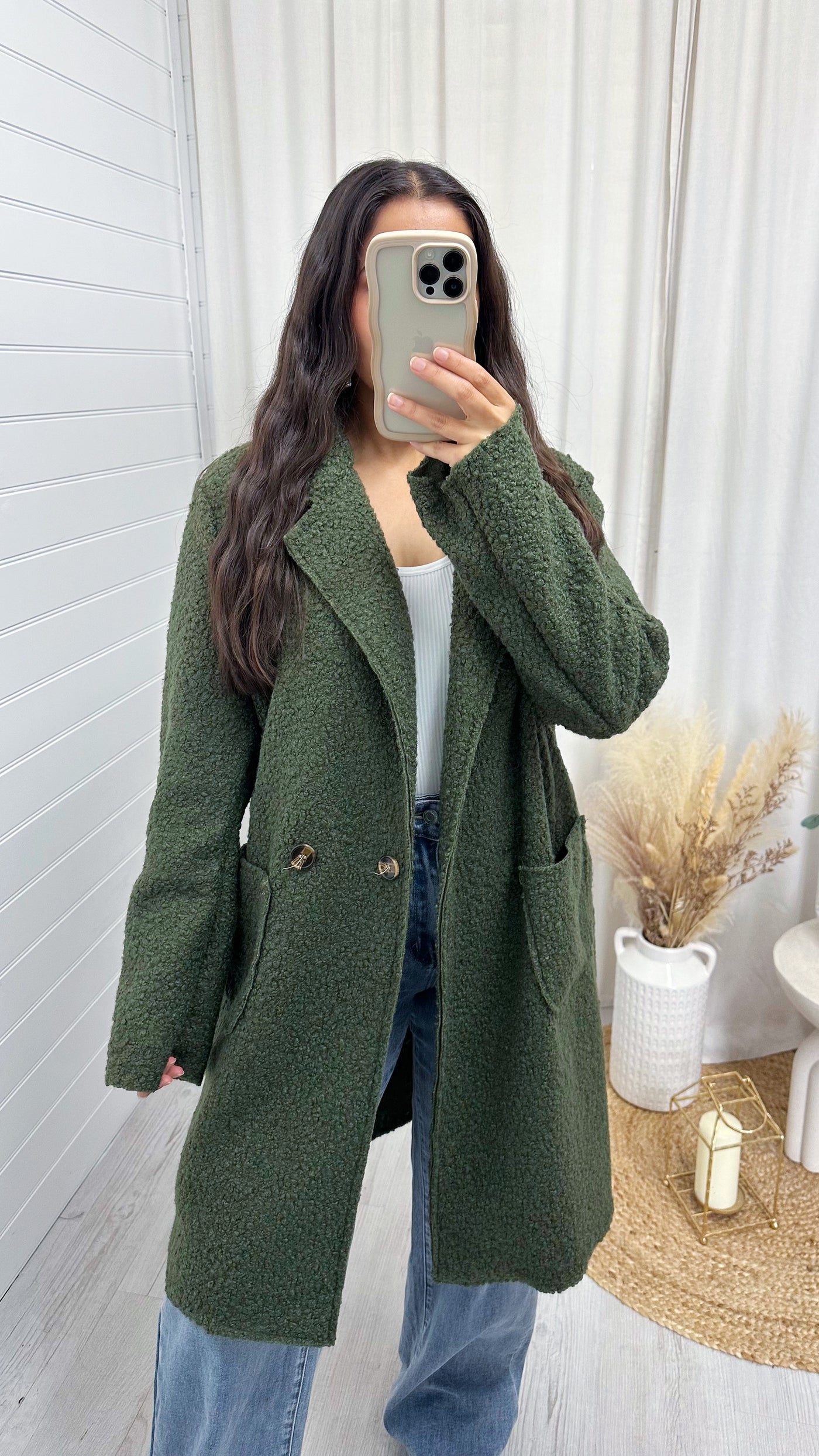 Mid Length Teddy Coat - KHAKI