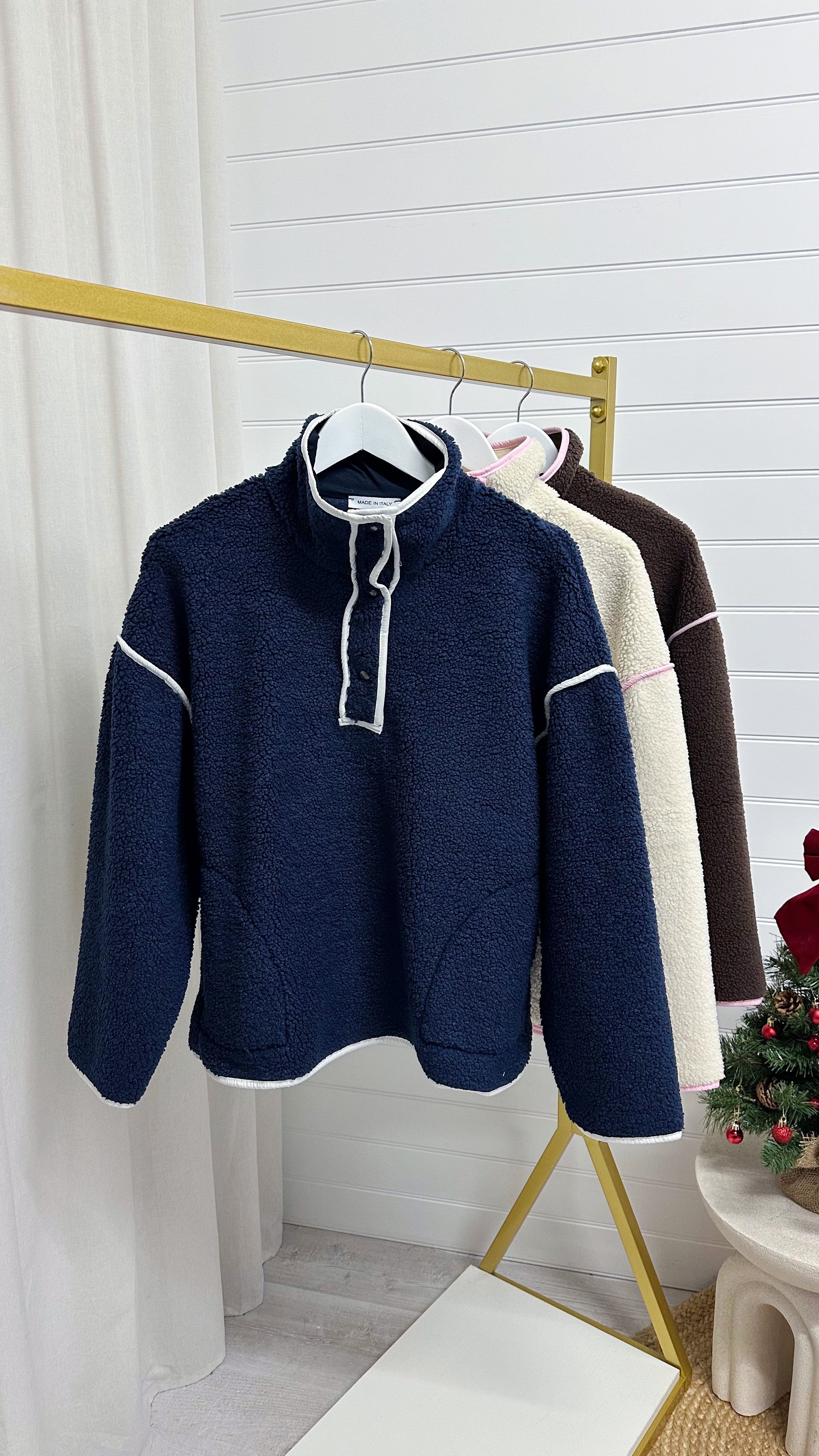 Borg Contrast Seam Sweatshirt - NAVY/WHITE