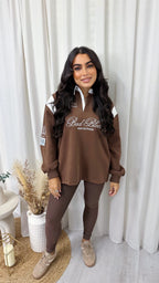 'Bad Blood' Embroidered Slogan Collared Sweatshirt - BROWN