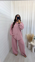 Oversized Pinstripe Shirt and Trousers Co-Ord - PINK