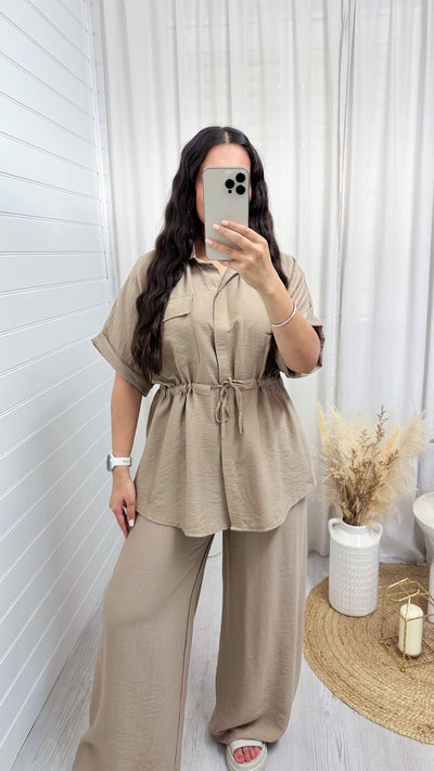 Shacket and Trousers Co-Ord - TAUPE