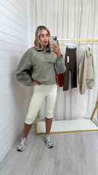 Piped Half Zip Windbreaker - KHAKI