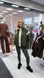 White Trim Fleece Jacket - KHAKI