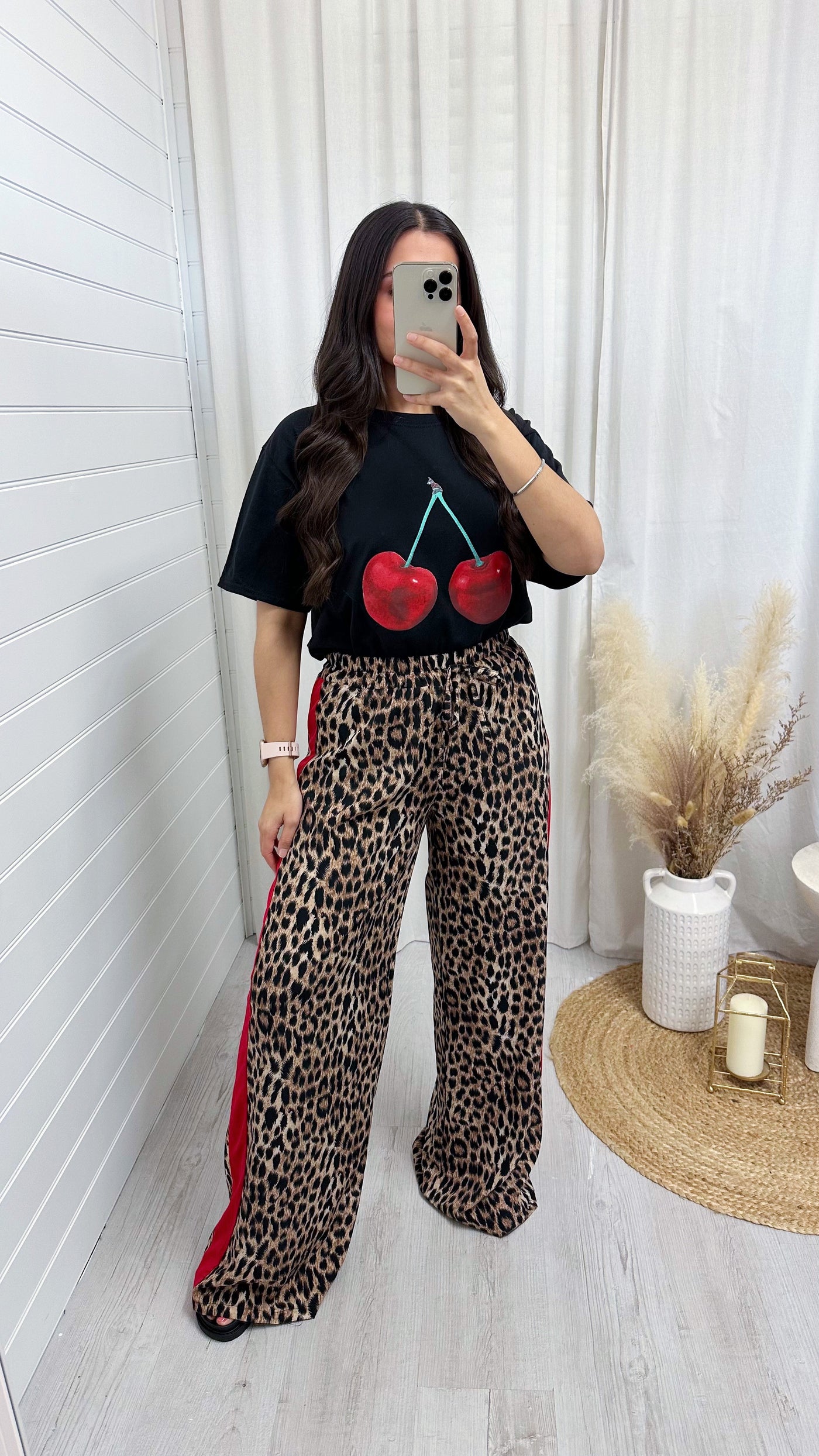 Red Stripe Leopard Print Trousers