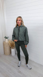 Hooded Check Bomber Jacket - KHAKI