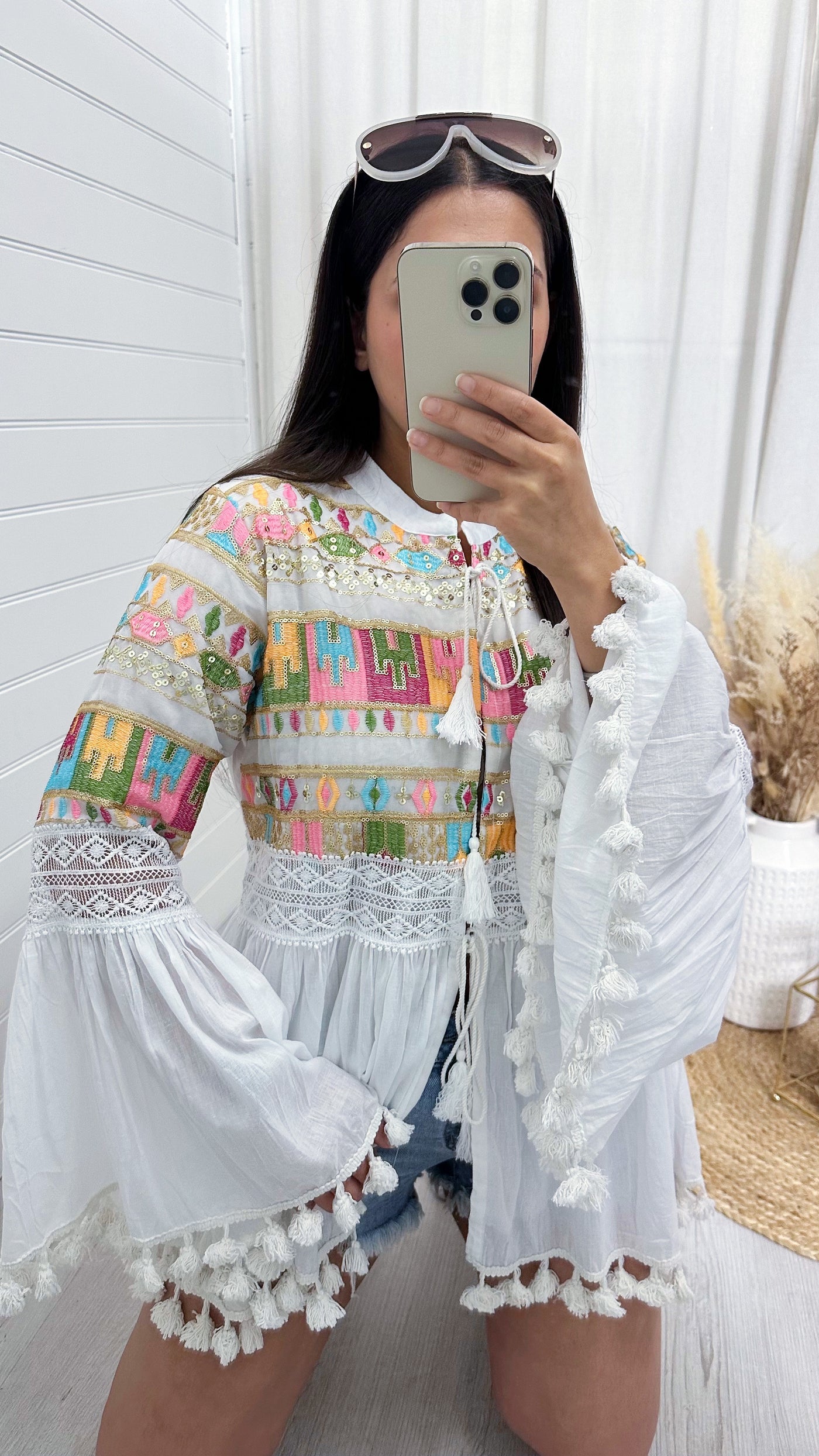 Multicolour Sequin Tassel Jacket - WHITE