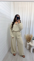 Oversized Pinstripe Shirt and Trousers Co-Ord - BEIGE