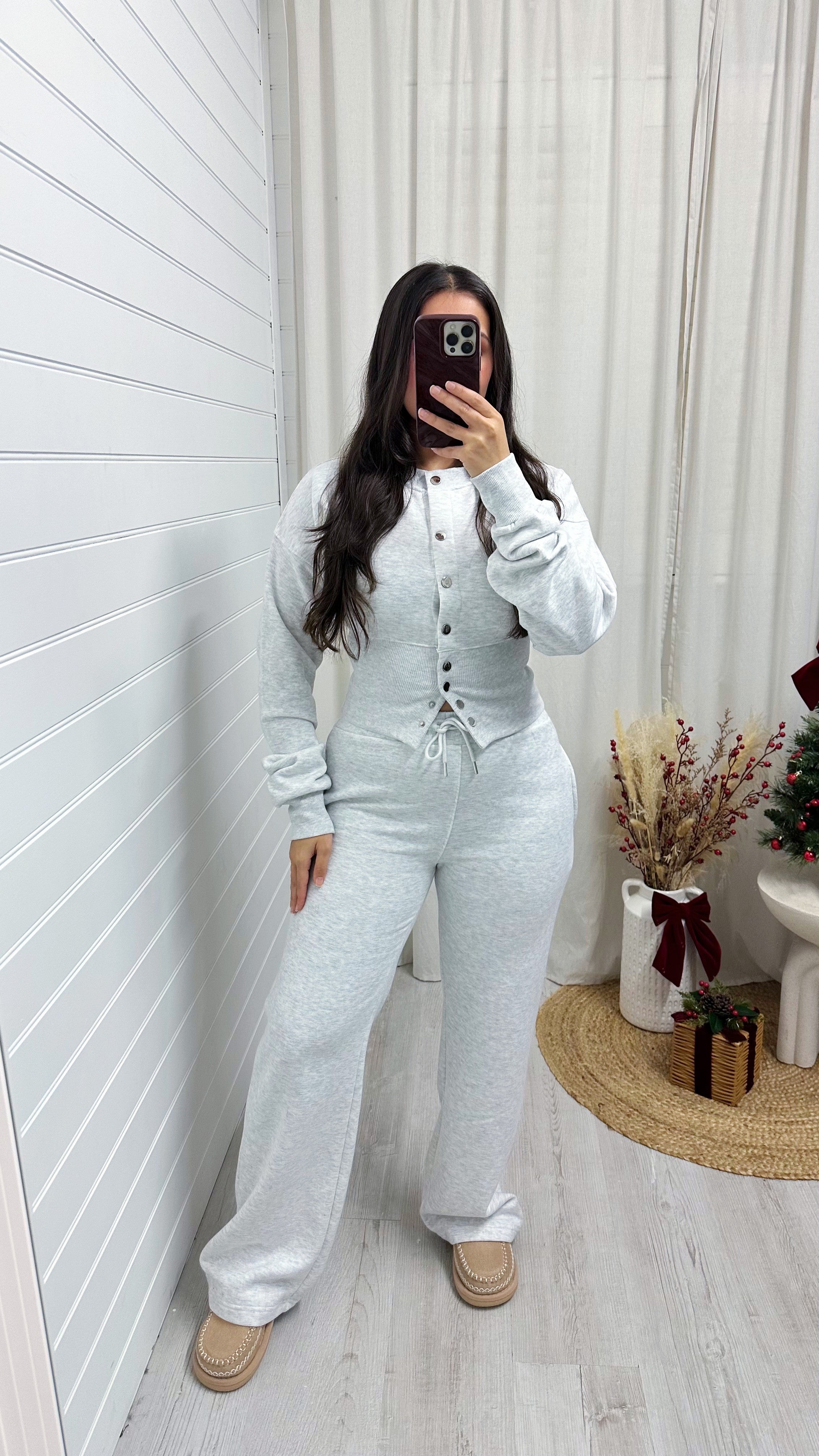 Cinched Waist Jacket and Joggers Tracksuit - LIGHT GREY