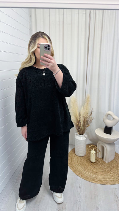 PLUS Velvet Top and Trouser Lounge Set - BLACK