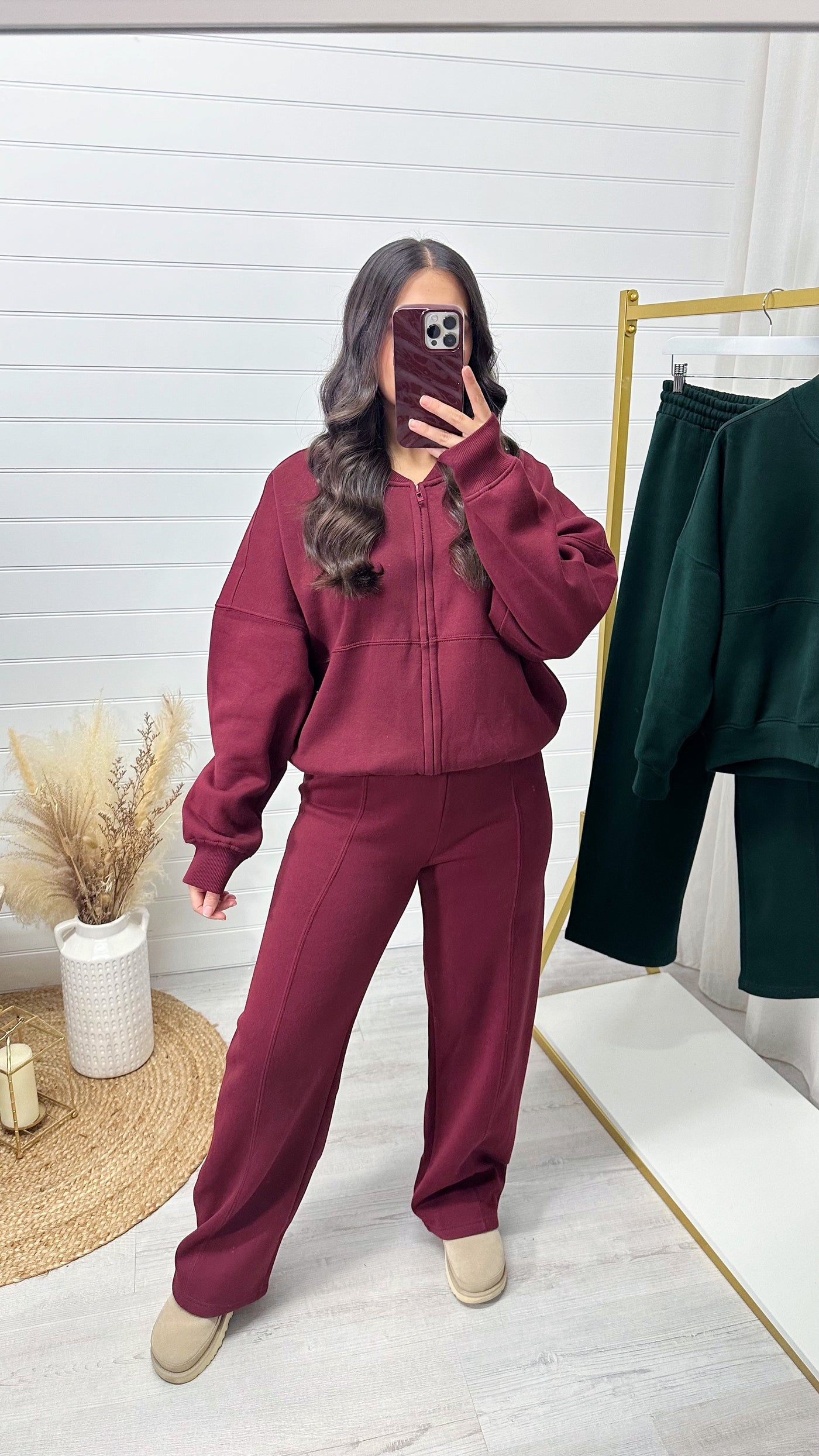 Bomber Jacket and Seam Front Joggers Tracksuit - WINE