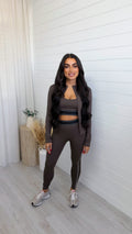 3 Piece Piped Activewear Set - BROWN