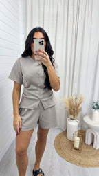 Cinched Gold Button Top and Shorts Co-Ord - MOCHA