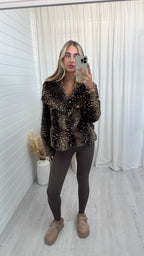 Deer Print Faux Fur Lapel Coat