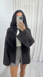 Chunky Rib Woollen Jacket - BROWN