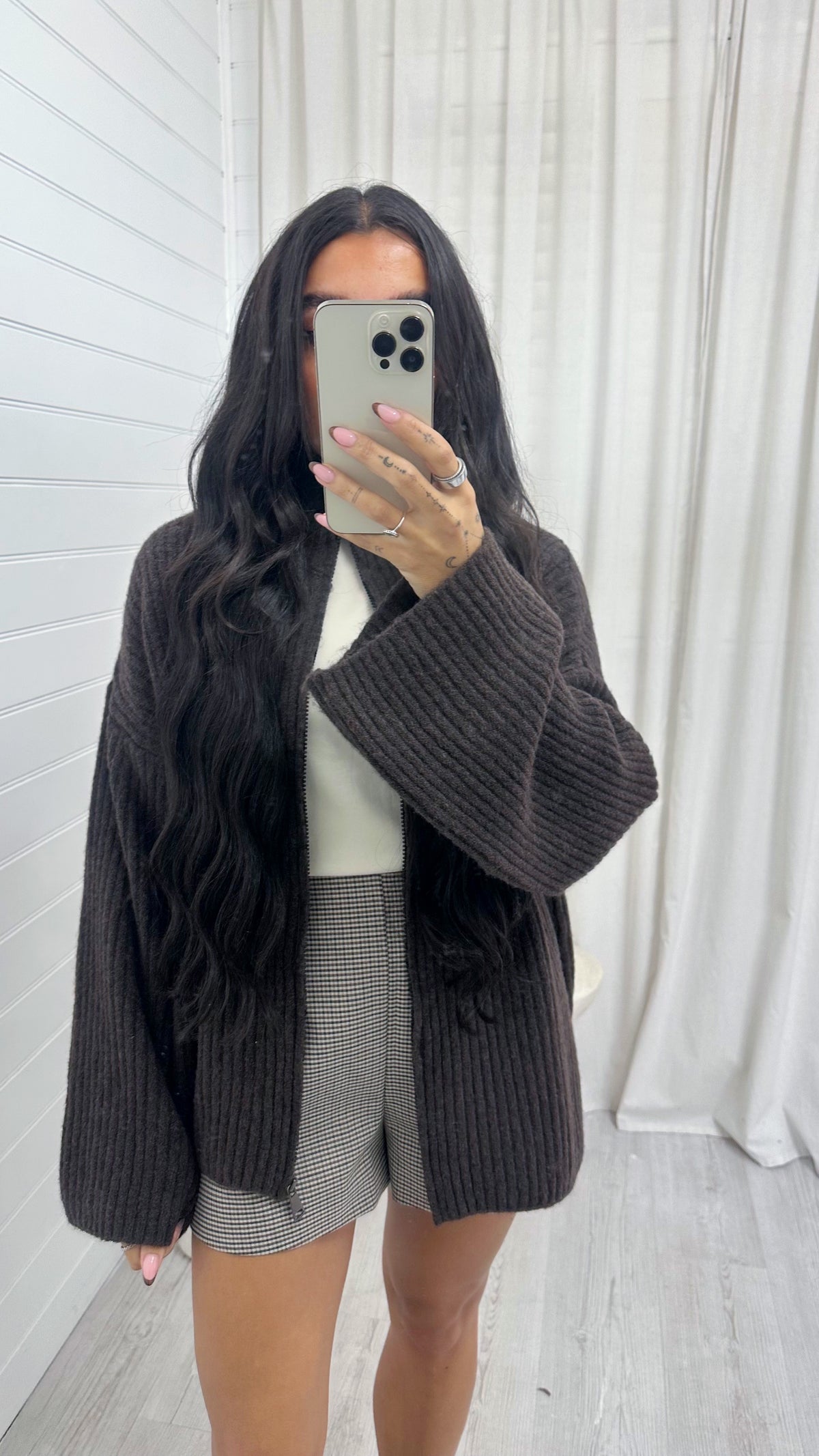 Chunky Rib Woollen Jacket - BROWN