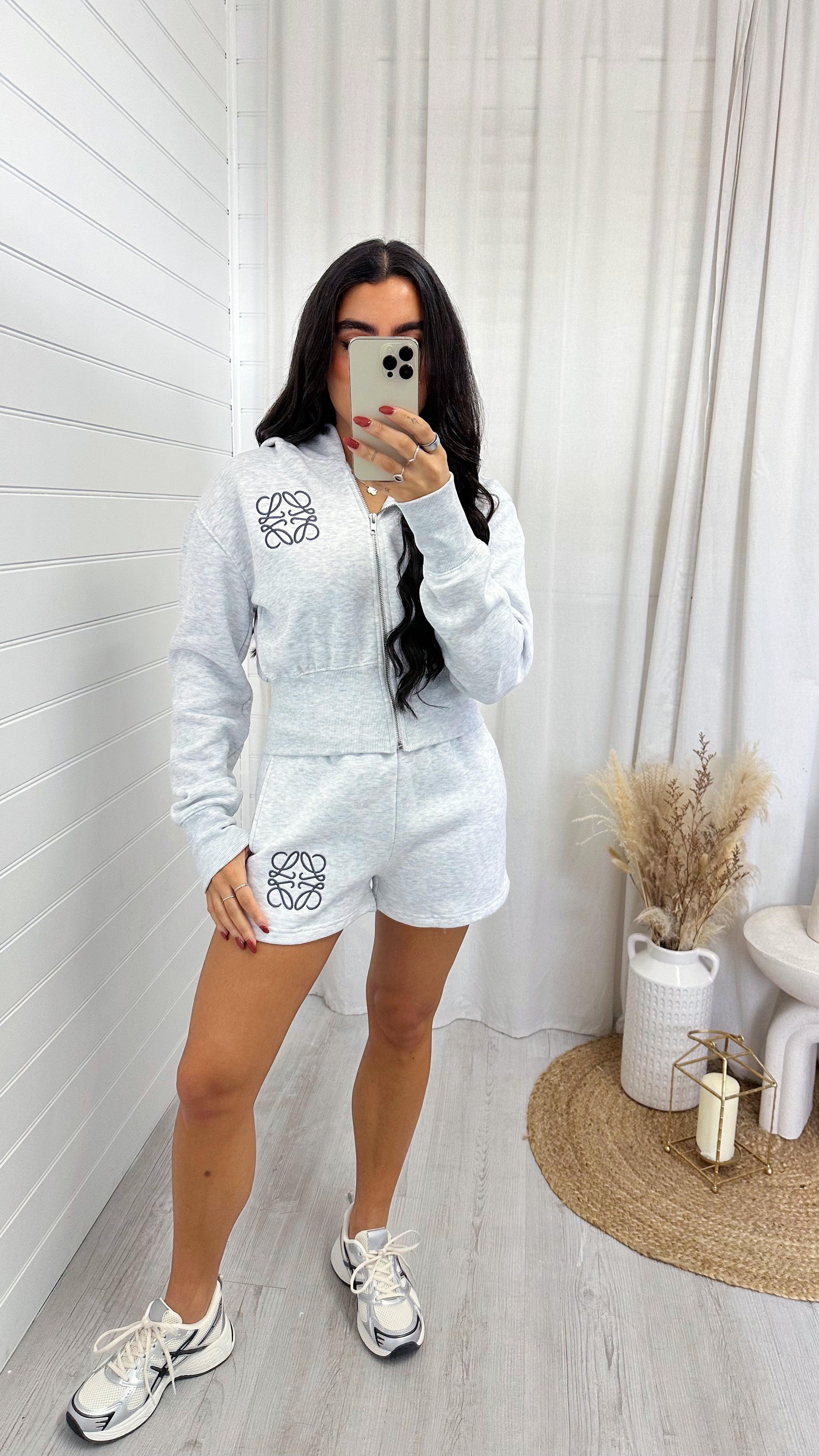 Swirl Monogram Crop Jacket and Shorts Co-Ord - GREY
