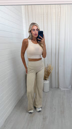 Wide Leg Sculpting Trousers - BEIGE