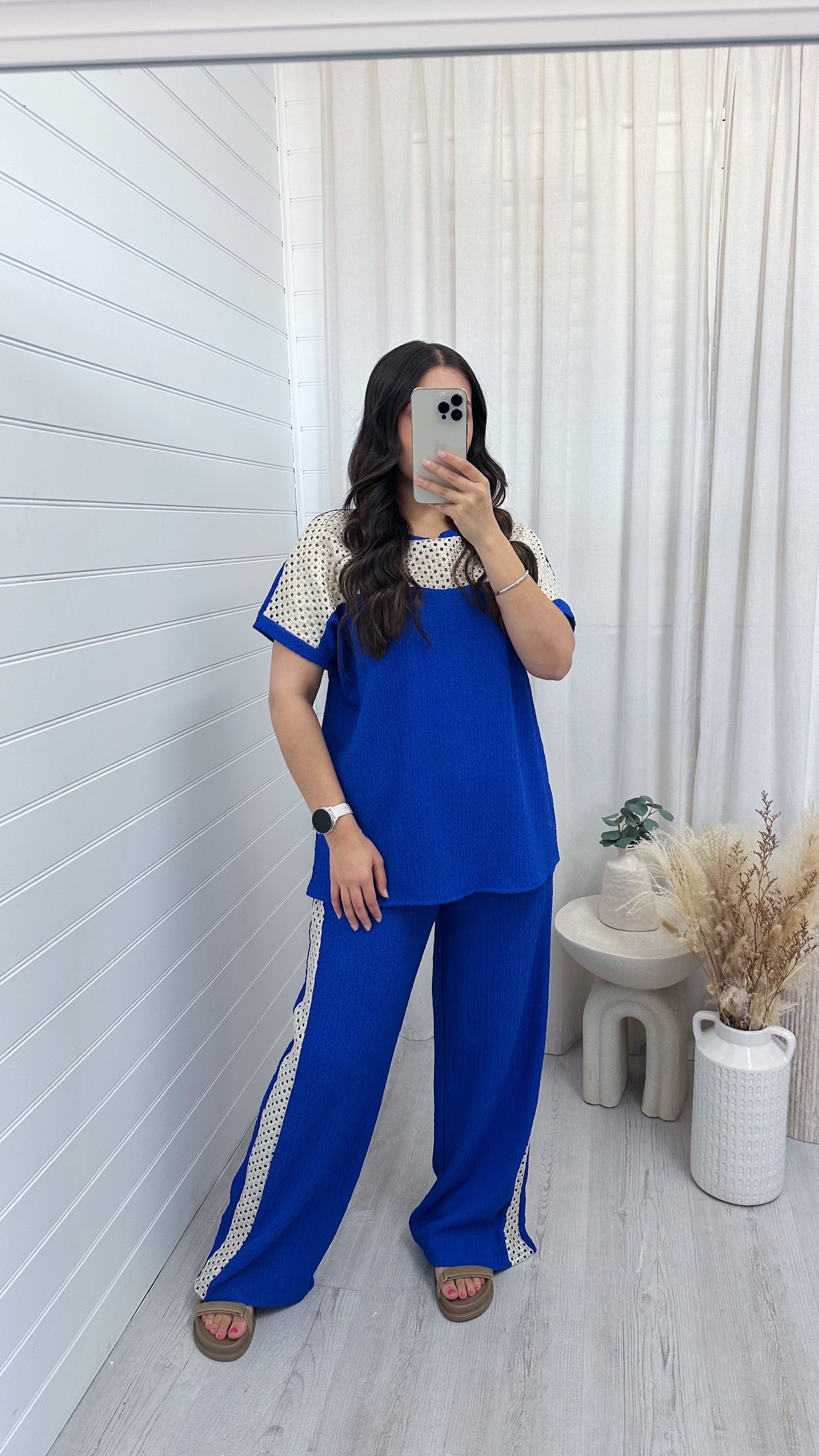 Metallic Mesh T-Shirt and Trouser Co-Ord - ROYAL BLUE