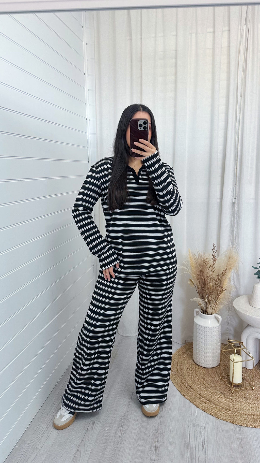 Chunky Stripe Rugby Sweatshirt and Trousers Co-Ord - BLACK
