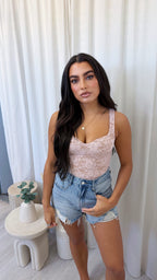 Floral Lace Padded Bodysuit - DUSTY PINK