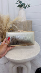 Snake Print Clutch Bag- GOLD
