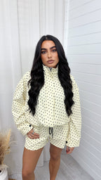 Polka Dot Bomber Jacket and Shorts Co-Ord - LEMON