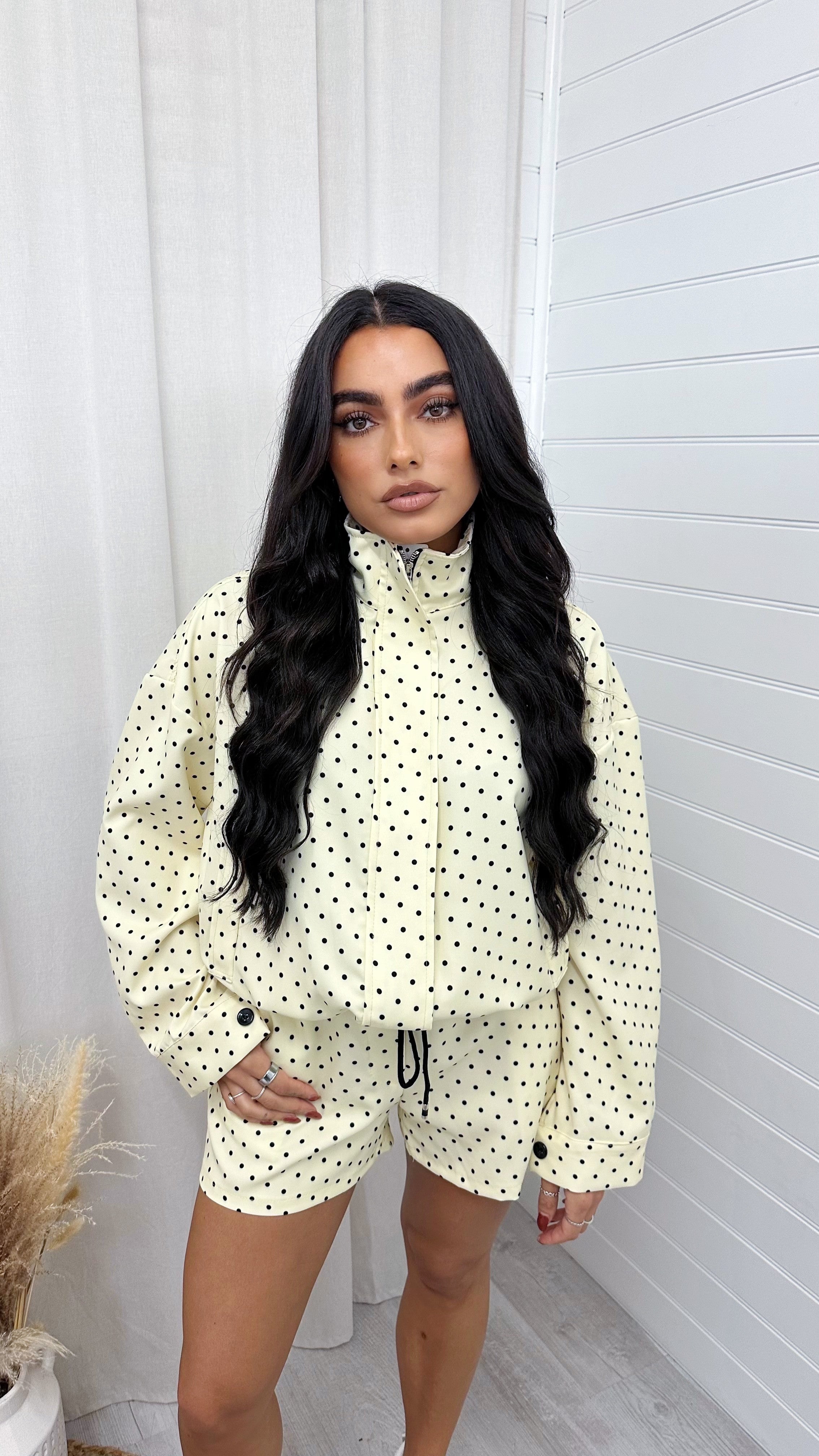 Polka Dot Bomber Jacket and Shorts Co-Ord - LEMON