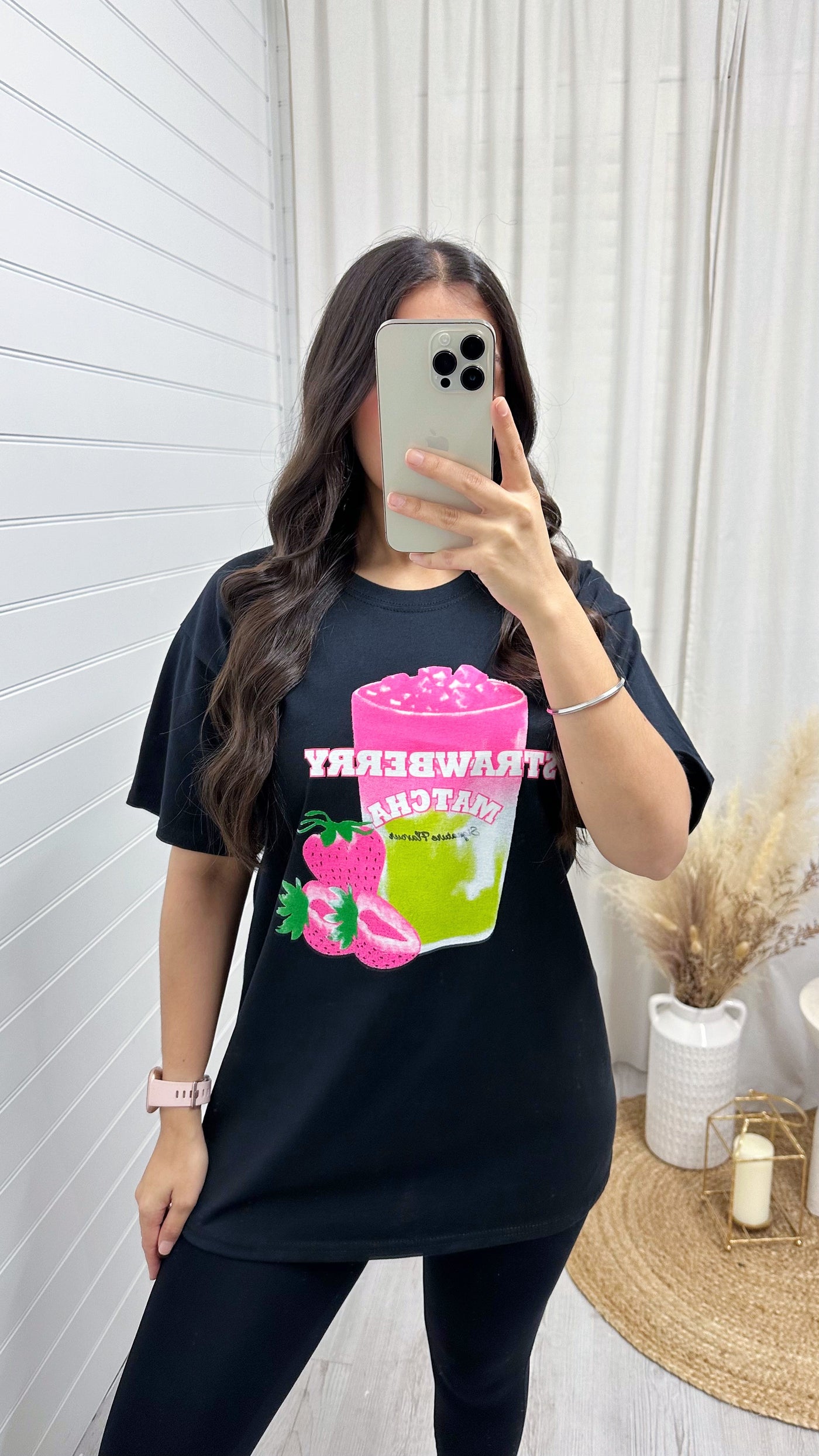 Strawberry Matcha Oversized T-Shirt - BLACK