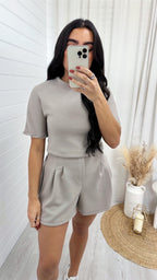 Basic Jersey T-Shirt and Shorts Co-Ord - MOCHA