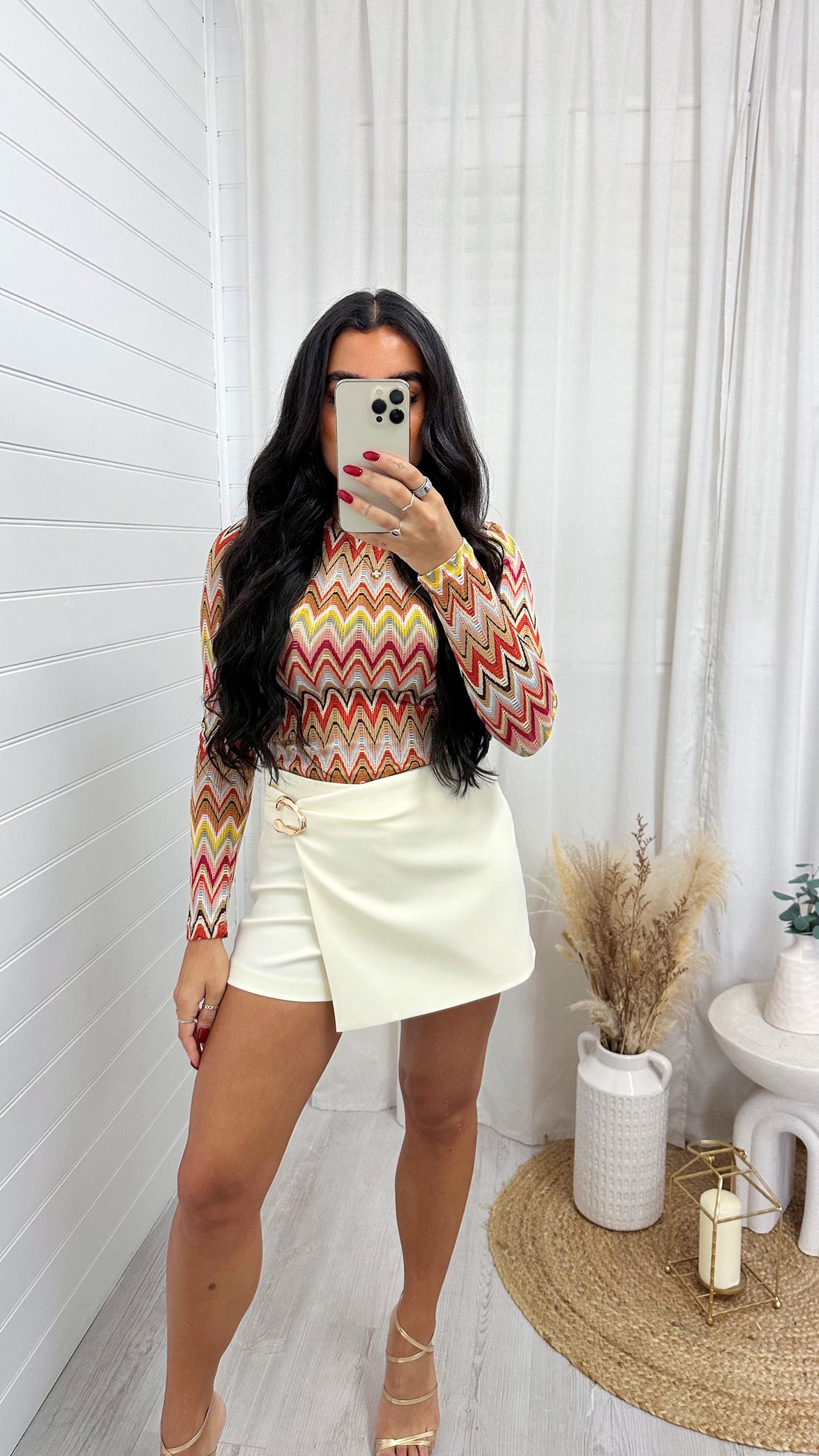 Gold Clasp Wrap Over Skort - CREAM
