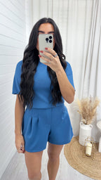 Basic Jersey T-Shirt and Shorts Co-Ord - DENIM BLUE