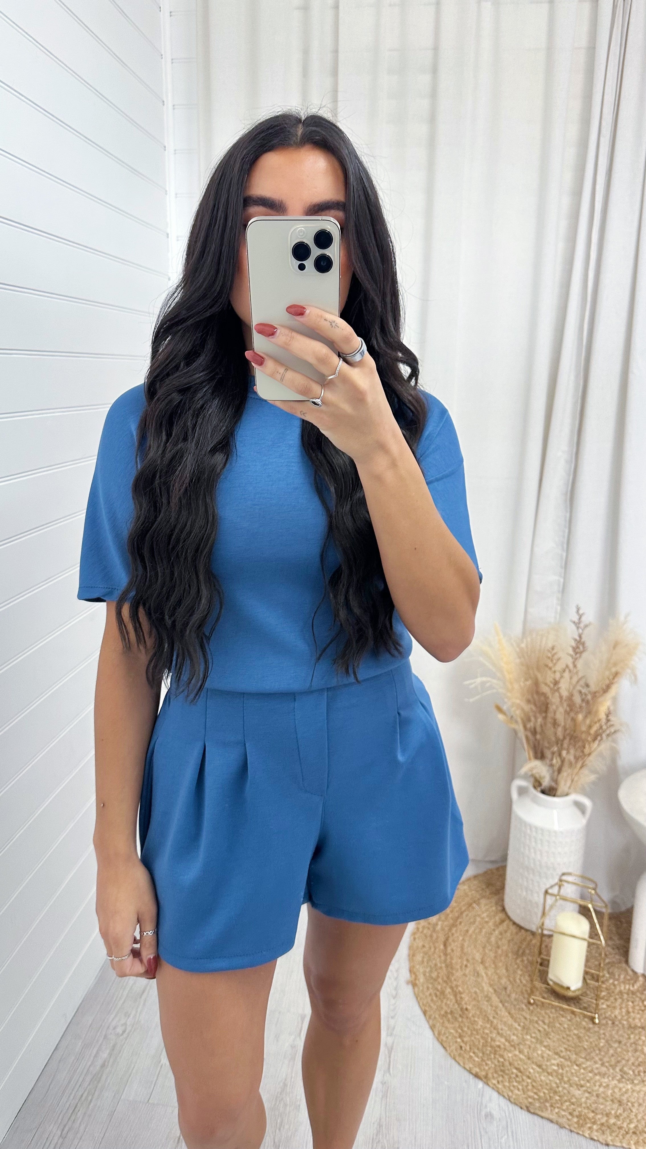 Basic Jersey T-Shirt and Shorts Co-Ord - DENIM BLUE