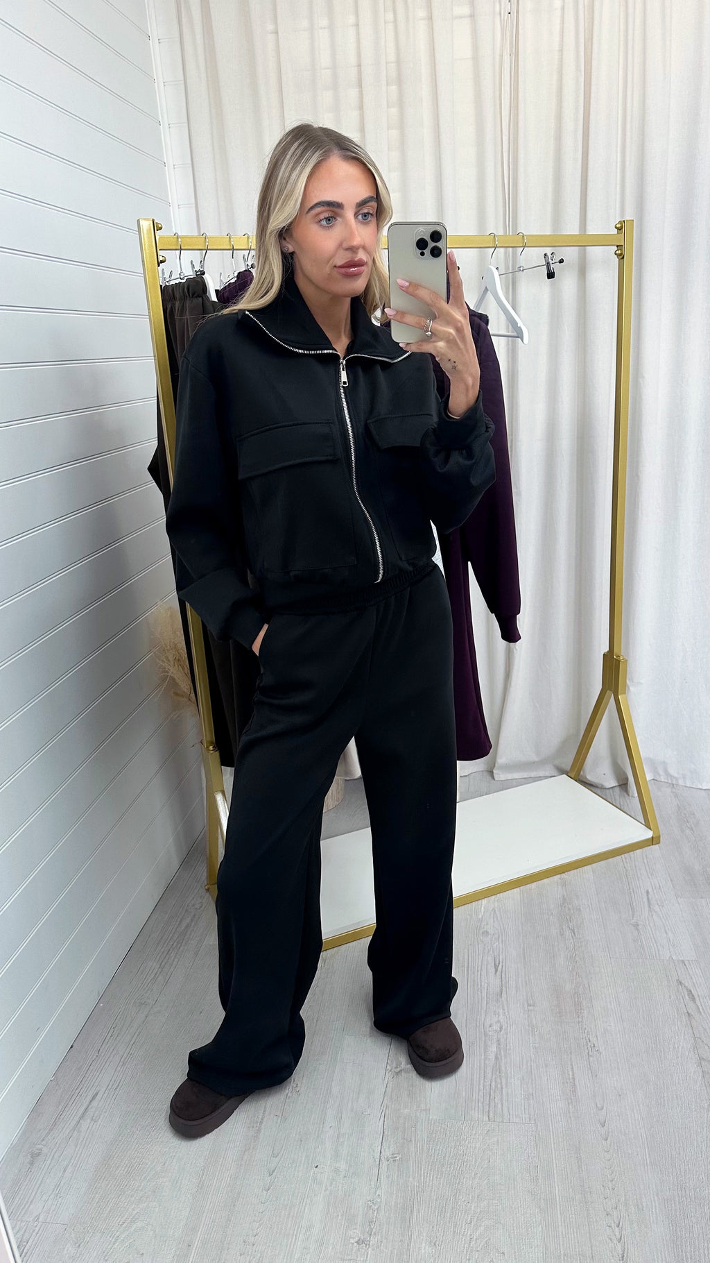 Front Pocket Jacket and Joggers Co-Ord - BLACK