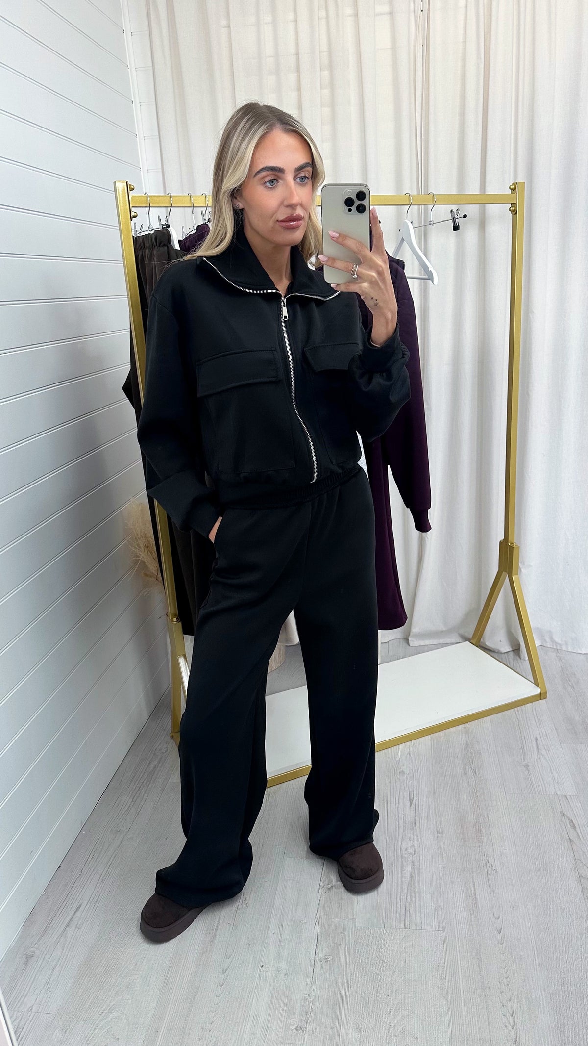 Front Pocket Jacket and Joggers Co-Ord - BLACK
