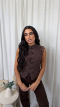 Lace Button Down Waistcoat - BROWN