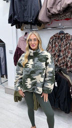 Camouflage Half Zip Fleece Sweatshirt - KHAKI/BEIGE