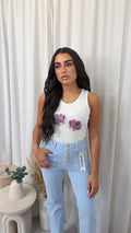 Seashell Beaded Rib Vest Top - PINK/BLUE