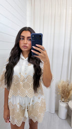 Embroidery Anglaise Scalloped Shirt and Shorts Co-Ord - WHITE