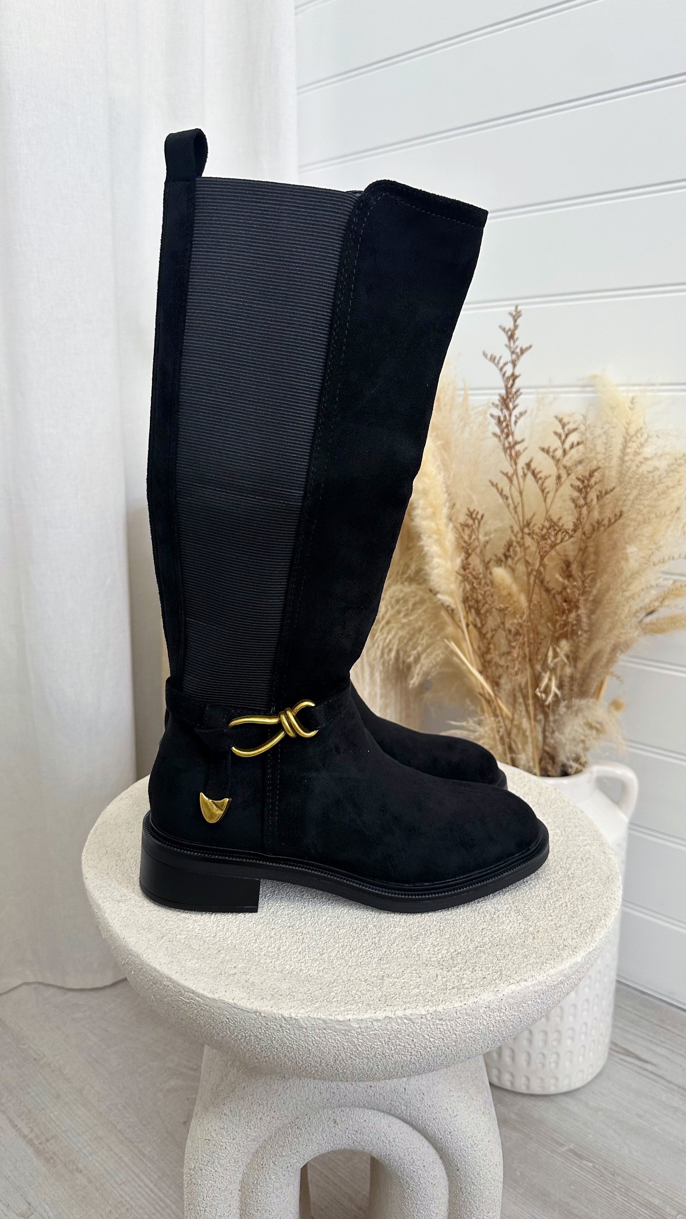 Knee-High Western Boots - BLACK